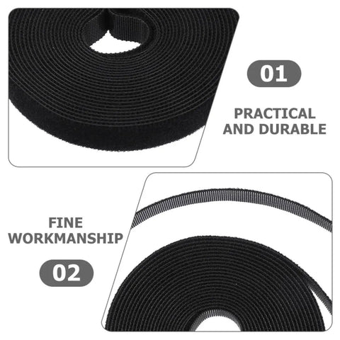Zero Drama With Two Rolls Of Black Self Gripping Cable Ties For Cord Management, practical and durable construction view.