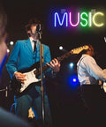 Musician performing under Music Neon Sign LED Wall Light Neon Letters For Bedroom Game Room Bar Club Party Decor