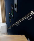 Crystal Clear Acrylic Stair Handrail And Modern Indoor Hallway Railing With Real Sturdy Safety Grip Built Tough For Quick Setup Perfect For Lofts And Narrow Spaces Giving Your Home A Clean Look That Naturally Flows Together at a staircase angle.