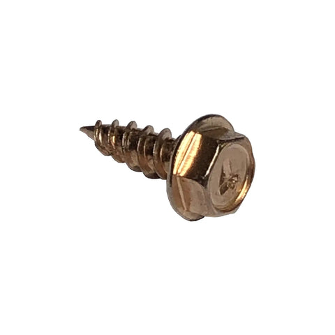 Self Piercing Half Inch Hex Head Sheet Metal Screw, copper plated, for gutters and downspouts, sharp tip design.