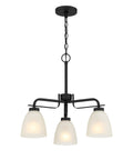 Dope Frosted Glass Convertible Semi Flush Ceiling Light Chandelier, 3 Light, 180 Total Watts, Coal Finish, Kaitlen Style