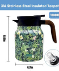 Vintage Floral Teapot With Built In Infuser And V Shaped Spout Stainless Steel Detachable Coffee Pot With Green Wooden Handle