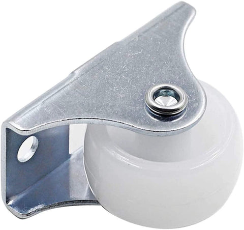 Close-up of a 1-inch rigid caster wheel with metal top plate and white hard-plastic wheel
