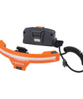 Skullerz 8886 Wide Beam Headlamp With Hard Hat Mount and Rechargeable Power Bank in orange, side view.