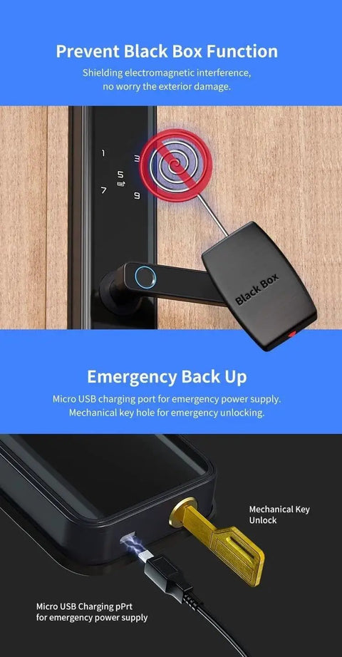 Slick Fingerprint Door Lock Delivering Dead Easy App Pairing And Rock Solid Setup for emergency back up power supply options.