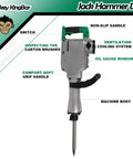 110 Volt 1520 Watt Heavy Duty Electric Demolition Jack Hammer Workhorse For Concrete Breaking MKB 65A shown with labeled parts