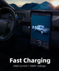 Display inside car showing fast charging with NACS To CCS1 EV Charger Adapter For Big Power Fast Charging Up To 500A And 1000V CCS1