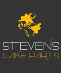 Logo of Stevens Lake Parts with yellow excavator and gear design on dark background.