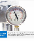 Pro Grade Manual Aerosol Spray Filling Machine Featuring Slick Built In Pressure Gauge displaying pressure for precise filling.