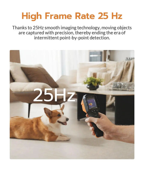 Thermal Imaging Camera With Edge Enhancement And Dual Mode Inspection For Real Time Temperature Display, Center Hot Cold Spot Readouts, Thermometer Mode For Fast Point And Shoot Readings, Full Screen Thermal Imaging For Moving Target Monitoring, hand-held use indoors