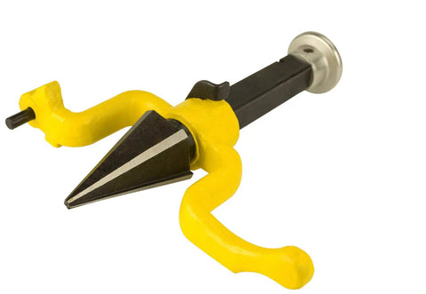 Beast Mode One Piece Pipe Threader And Heavy Duty Cutter detailed view showing yellow steel construction and sharp threading bit.