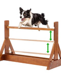 Pro Grade Wooden Dog Agility Jump For Training, Adjustable Height with dog leaping over solid pine frame indoors