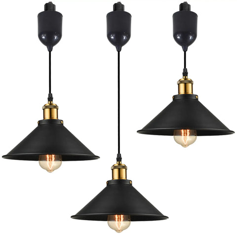Adjustable Height H Type Track Lighting Pendants, 4 Ft Dope Industrial Black Metal Track Light, Instant On Auto Retractable
