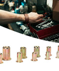 300 Pcs Carbon Steel Rivet Nut Kit with Color Zinc Plated Finish in workshop setting
