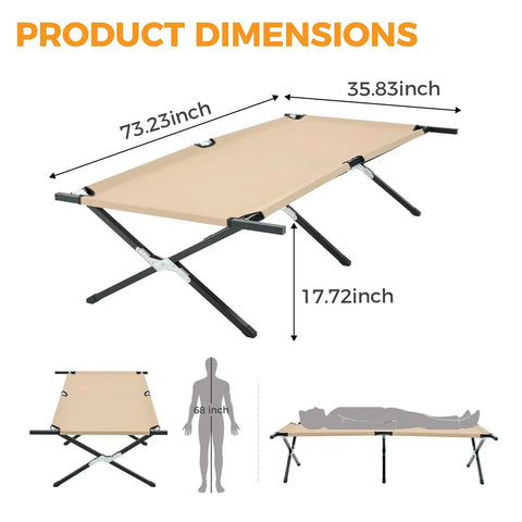 Extra Wide Camping Cot For Adults With 30.3 Inch Sleep Space No Squeeze Comfort Foldable Army Bed dimensions view