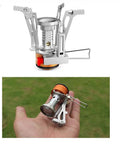 Lightweight Portable Camping Stove With Piezo Ignition, Wind Resistant Backpacking Camp Stove in a hand showing size