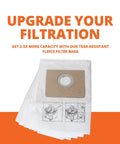 Nonwoven Fleece Filter Bag For Turbo II Dust Extractors OEM Grade 2 To 3x More Capacity Than Regular Bags displayed with packaging