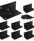 Eight Pack Tough As Nails L Brackets 2X2X4 Inch Heavy Duty Steel Corner Connectors with black screws for DIY furniture.