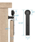 Side view of Compact 6 Foot Sliding Barn Door Hardware Kit For Double Doors And Small Cabinets with measurements.