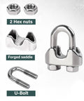 One Quarter Inch M6 Wire Rope Clamp Kit With Twelve Clamps And Ten Thimbles 304 Stainless Steel Rigging Hardware components