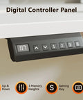 Digital control panel of 63 Inch Sit To Stand Electric L Shaped Desk With Height Adjustment Range 27.9 To 46.1 Inches, Reversible Corner Setup