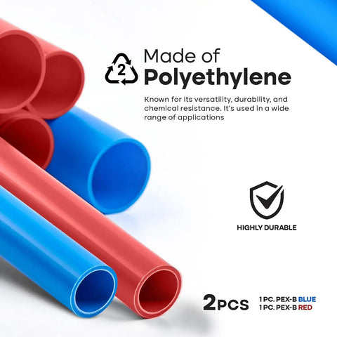 DIY Friendly PEX B Tubing Sticks 0.5 Inch By 4 Feet Red And Blue Potable Water And Hot Water Tubing For Indoor Outdoor Use Pre Cut Convenience
