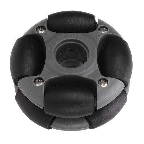 48mm omni wheel module with four black rollers around a gray hub and central bore