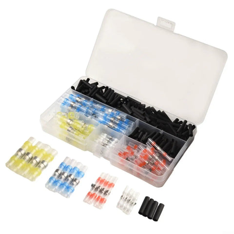 Hot Solder Seal Heat Shrink Butt Connectors Kit With Waterproof Sealing Rings For All Your Wiring Needs That Make Electric Joints Strong And Totally Secure Without Crimping Tools In Just One Easy Step, assorted sizes in case