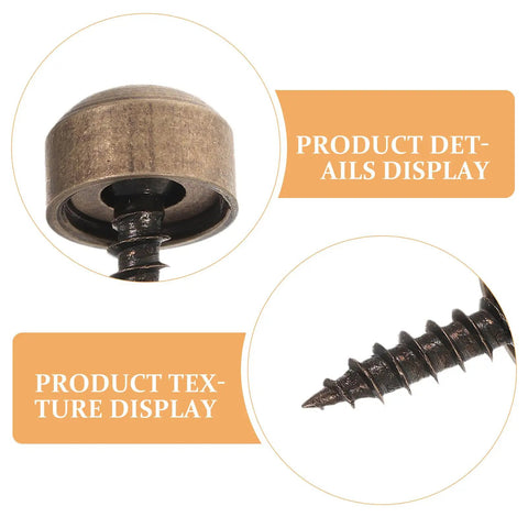 Close-up of Top Shelf Copper Self Tapping Screws With Decorative Caps For Mirror And Wood Fastening Rust Resistant Hardware Kit.