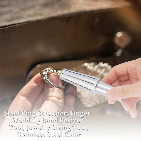 Front view of stainless steel expanding ring mandrel with hex Allen key, ring stretcher for jewelry sizing