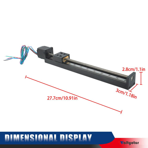 200mm Travel Mini Linear Rail Guide With T6x1 Lead Screw And NEMA11 Stepper Motor For CNC Router X Y Z Linear Stage Actuator Built For Heavy Duty Precision And Smooth Motion For Pro Grade Machining, dimension view