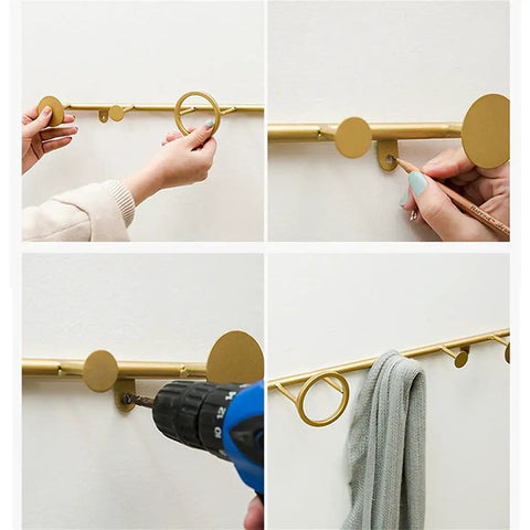 Modern Wrought Iron Coat Hook With Gold Finish Space Saving Wall Mount For Entryway And Porch Smooth Rounded Design installation process