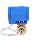 Top Tier Heavy Duty DC12V Brass Electric Ball Valve Shutoff with blue actuator for water control, fast actuation.