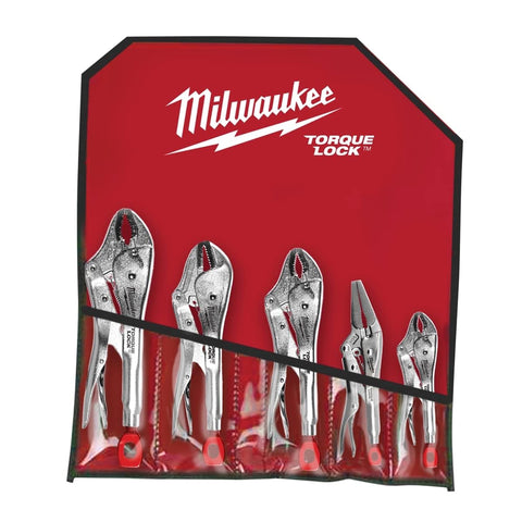 Torque Lock Locking Pliers Set Five Piece Built Tough With Quick Release For Fast Setup Forged Alloy Steel Construction For Maximum Strength Durable Grip And Versatile Locking Performance