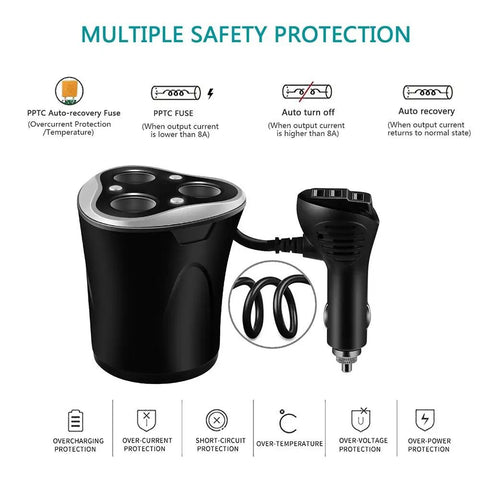 Straight Plug And Play 3 Way Cigarette Lighter Splitter With Triple Usb Car Charger 120W Heavy Duty power hub with safety features.