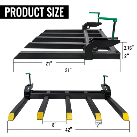 Clamp On Debris Forks For 48 Inch Buckets Heavy Duty Quick Attach Pallet Forks For Tractor Loader And Skid Steer 1500 To 4000 Lbs Capacity Easy Mount Rugged Material Handling Attachment dimensions