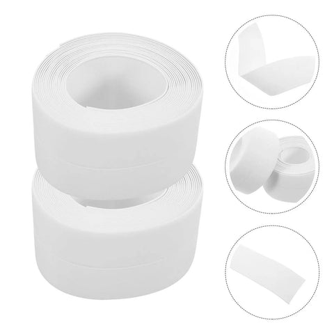 Two rolls of Super Easy White PVC Caulking Tape for Bathtub and Window Gaps, perfect for sealing and preventing water leaks.