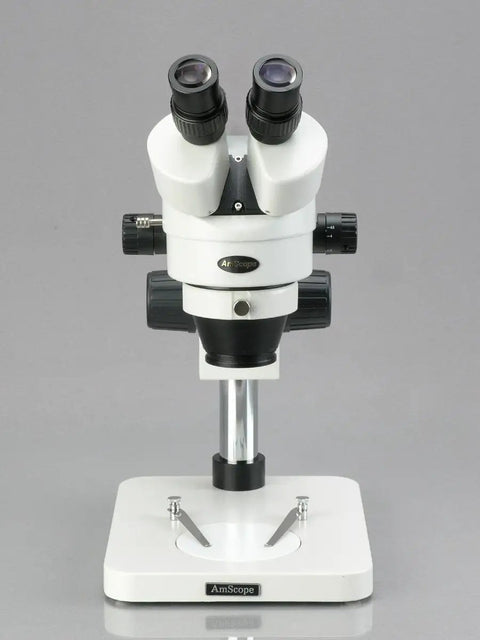 Binocular Stereo Zoom Microscope With 3.5X-45X Magnification, Pro-Grade Widefield Optics, 65mm Field Of View, 8-Inch Working Distance For Precision Inspection And Detailed Crafting, white metal stand