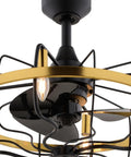 HomeStock Modern Industrial 21-Inch Ceiling Fan with Dimmable Light Kit and Remote Control for Small Rooms, black and gold design, close-up view.