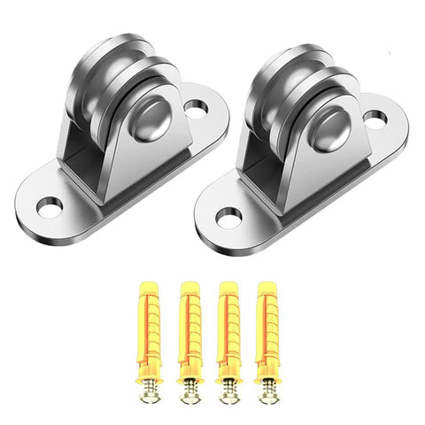 Built Tough Silent Winch Block Pulley Set For Lifting 176 Lb Capacity Stainless Steel Cable, two pulleys with screws