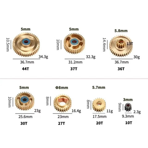 Gear Synchronizer Set For 1 To 14 Scale RC Tractor Trailer Trucks Upgrade Special Material For Beefed Up Torque Transfer And Seamless Power Between Motor And Transmission, 44T to 10T gears with sizes