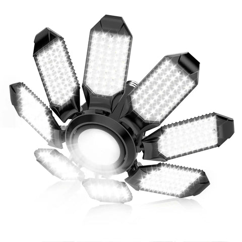 Crazy Bright 25000LM Garage Light With 8 Flexible Panels And Center Spotlight 6500K LED Bulb E26 E27 Socket