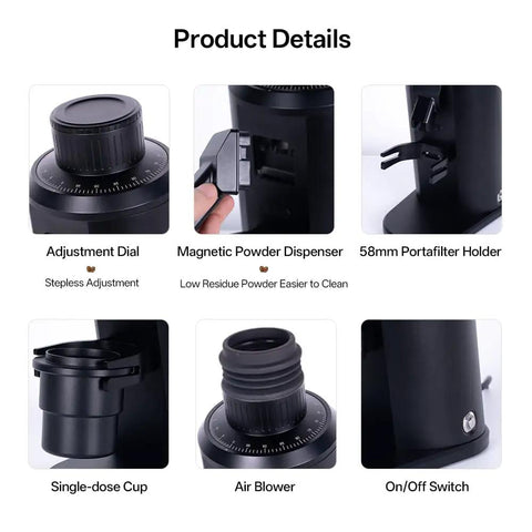 Product details of Hitting The Sweet Spot With Next Level Electric Single Dose Coffee Grinder 83Mm Steel Conical Burrs featuring various components.