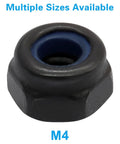 Hella Solid M4 x 0.7mm Nylon Insert Hex Lock Nut showing the nylon lock ring for anti-vibration stability in automotive use.
