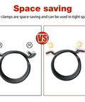 Comparison of two hose clamps showing space-saving design benefits for 42 Piece 24 To 46 mm Spring Hose Clamps Set With Swivel Flat Clamp Pliers And Hose Removal Pliers Assortment Kit Includes 10 Large Sizes Chrome Vanadium Steel Great For Auto And Home Use Pro Grade For Pros And Diyers.