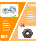 Comparison of Sprocket Cover Bar Nut Kit For Stihl Chainsaws with new nuts on left and old nut on right, highlighting quality differences.