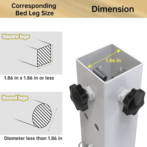 Dimension guide for Level Up Your Setup With Four Piece White Metal Table Leg Extenders For Folding Desks.