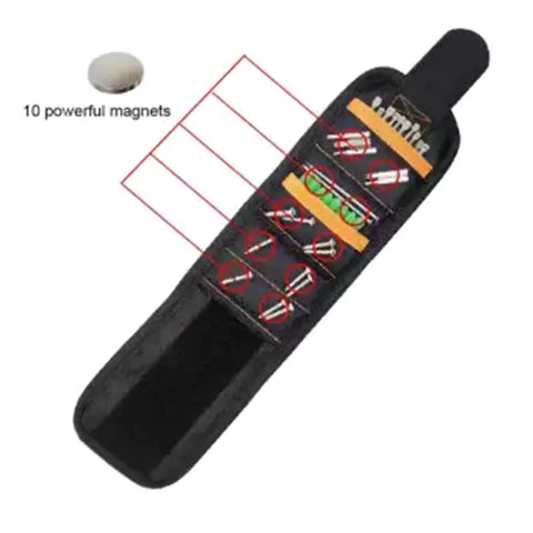 Magnetic Wristband For Holding Screws Nails Drill Bits Bolts And Small Tools Breathable Mesh Arm Band With Strong Magnets Ideal For Construction DIY Mechanics Roofers And Handy Men And Women, black, 40 cm