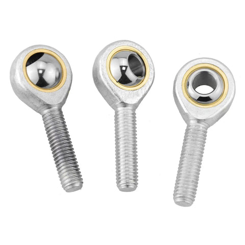 4 Pack 6mm Rod End Bearing With M6x1 Right Hand Thread Metric Outer Thread Joint Self Lubricating Heavy Duty Rod End 14 Degree Misalignment 7.65KN Static Load 7.2KN Dynamic Load, shown in three views