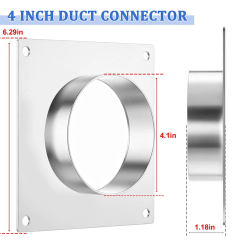 Four Inch Galvanized Steel Duct Connector Flange And Dryer Vent Wall Plate Square To Round Adapter With Included Mounting Screws Built Tough White Plate